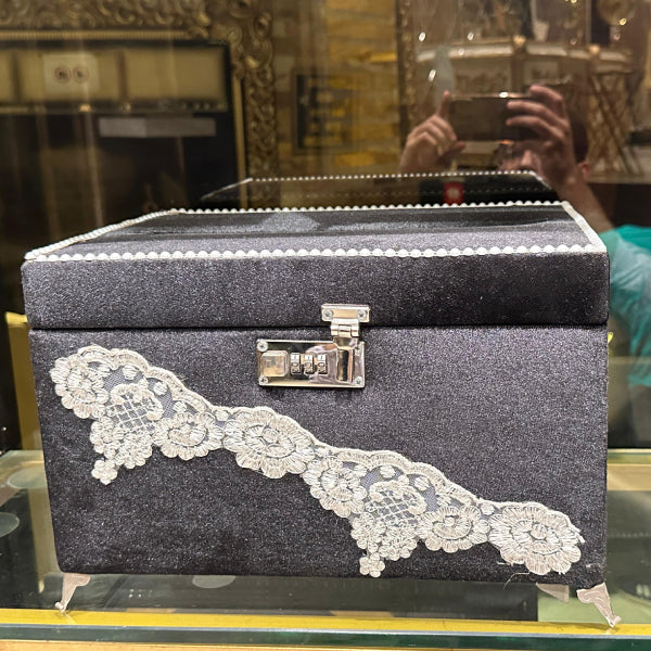 Black Velvet Jewelry Box with Lace and Lock