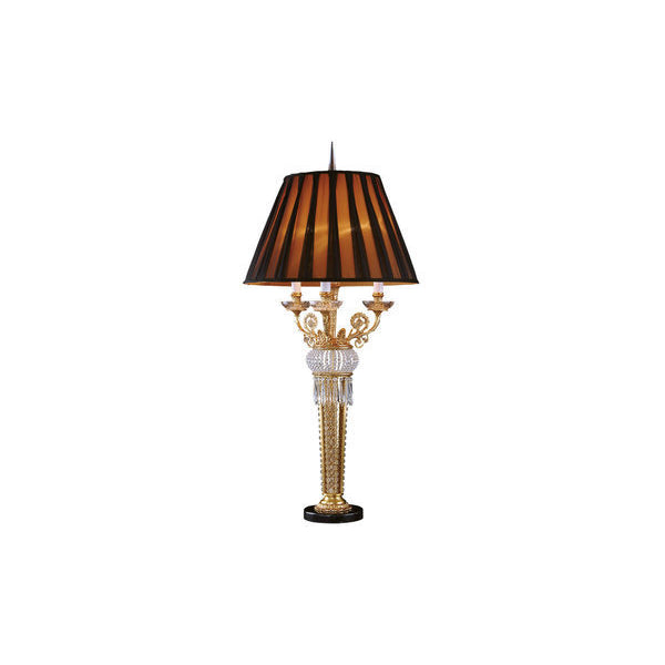 Luxurious Gold and Crystal Table Lamp with Striped Shade