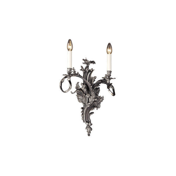 Ornate Two-Arm Wall Sconce in Antique Silver Finish