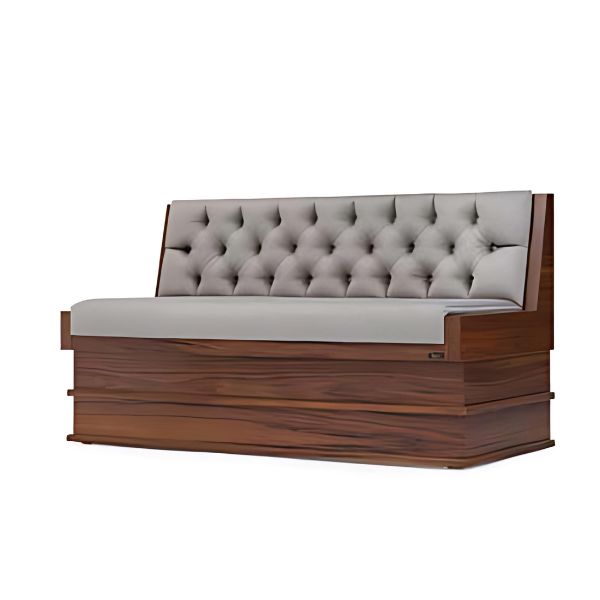 Elegant Gray Tufted Sofa with Rich Walnut Base