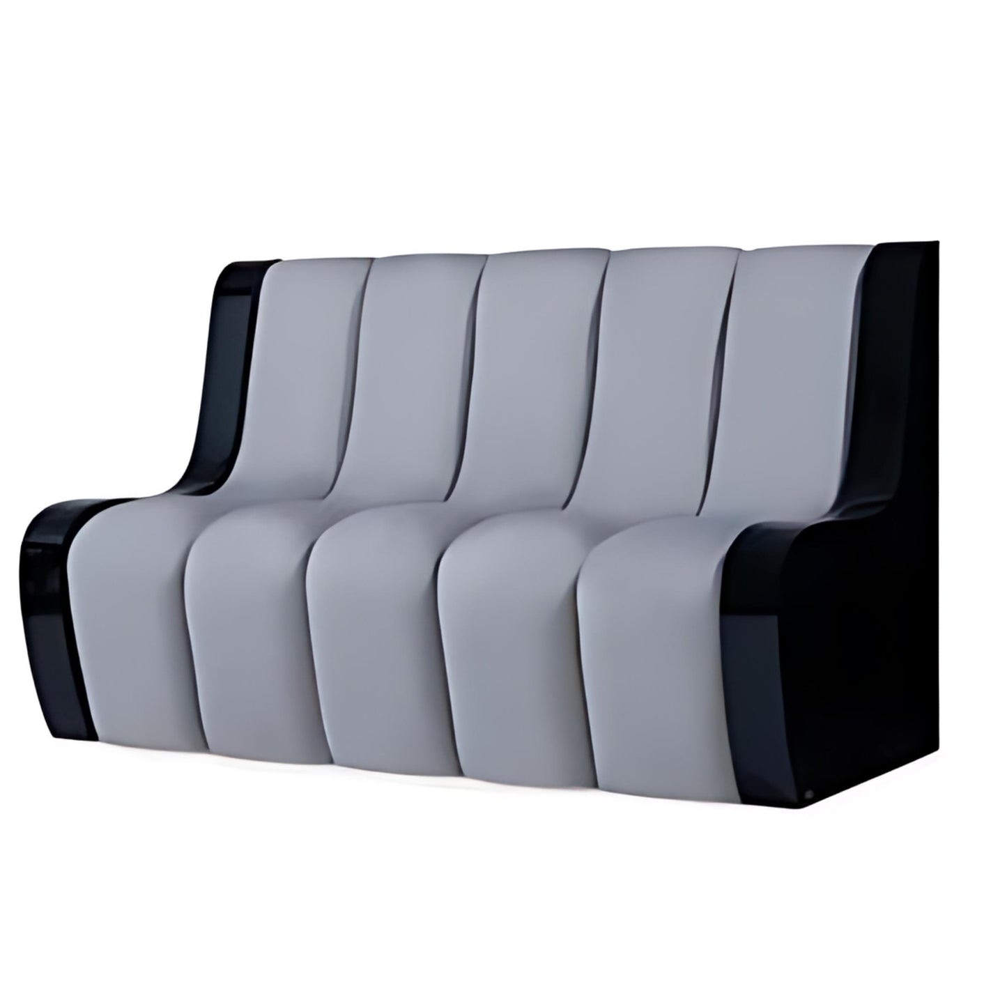 Sleek Modernity: The Gray Upholstered Sofa with Glossy Black Accents