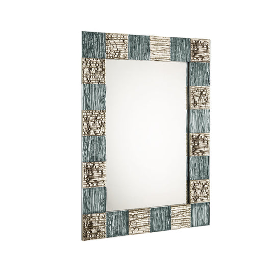 Artistic Rectangular Mirror with Textured Blue and Silver Frame