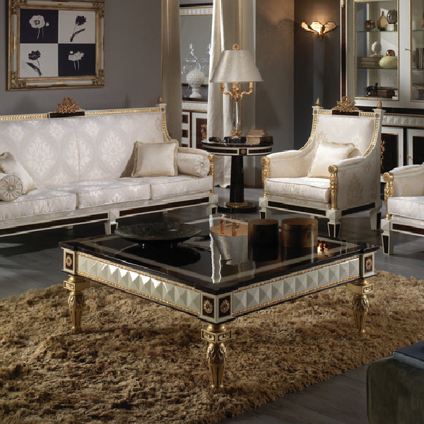 Sophisticated Square Coffee Table with Luxurious Wood Finish and Elegant Gold Accents