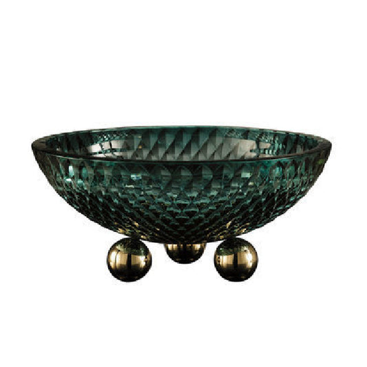 Stunning Green Crystal Decorative Bowl with Gold Accents