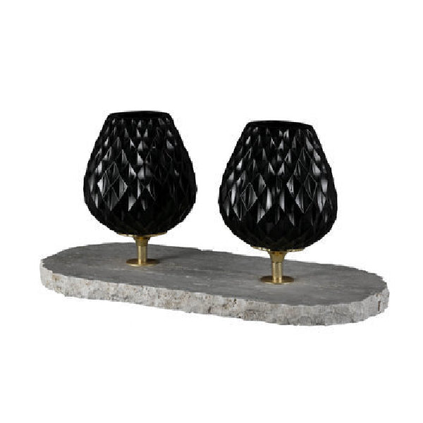 Chic Black Crystal Candle Holders on Marble Base