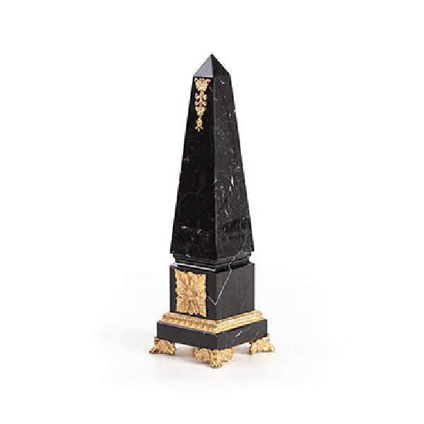 Elegant Black Marble Obelisk with Gold Accents