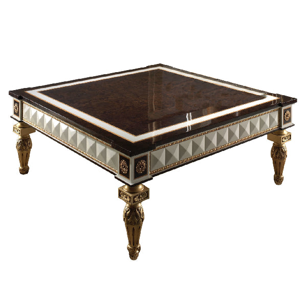 Sophisticated Square Coffee Table with Luxurious Wood Finish and Elegant Gold Accents