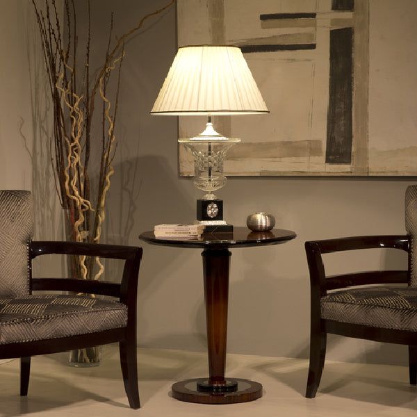 Elegant Round Side Table with Wood and Glossy Accents