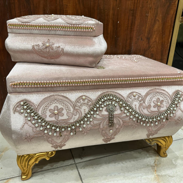 Velvet Jewelry Boxes with Pearl Closure and Floral Embellishments