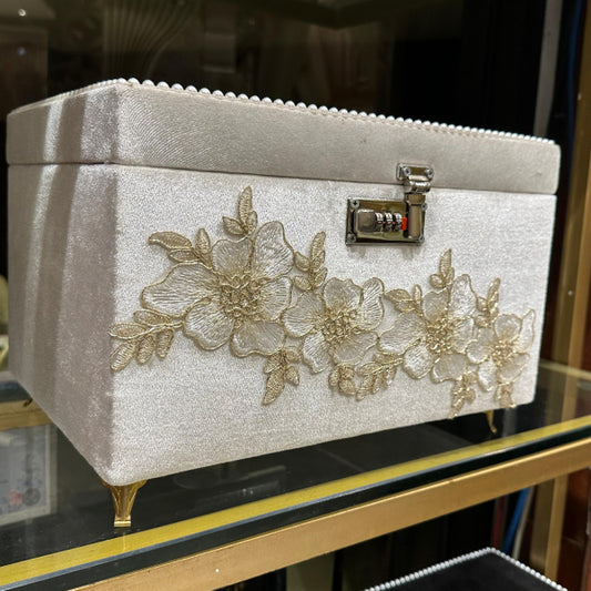 Elegant Pearl and Flower Jewelry Box with Lock