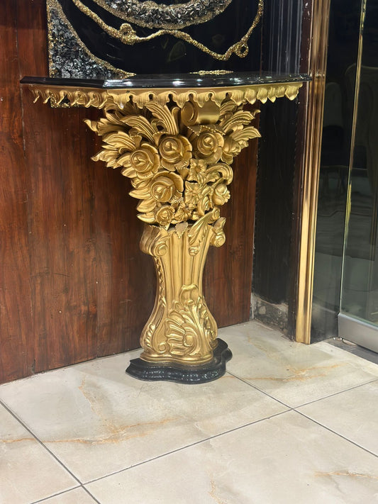 Opulent Gold Console Table with Black Marble Top