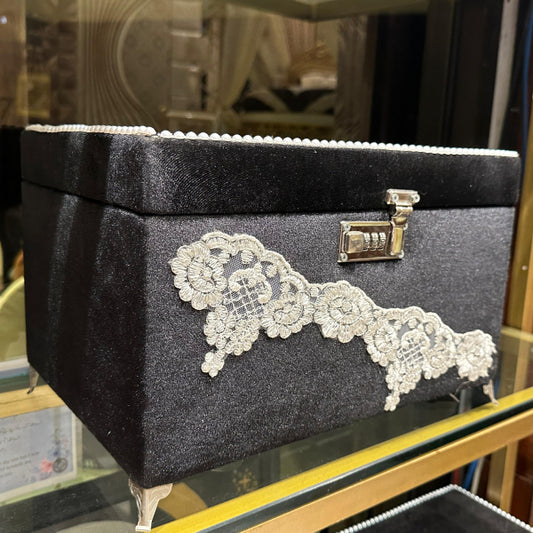 Black Velvet Jewelry Box with Lace and Lock