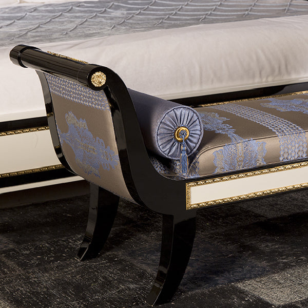 Chic Black and Blue Chaise Lounge with Elegant Detailing