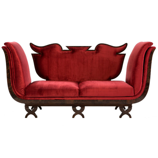 Luxurious Red Velvet Sofa with Unique Design