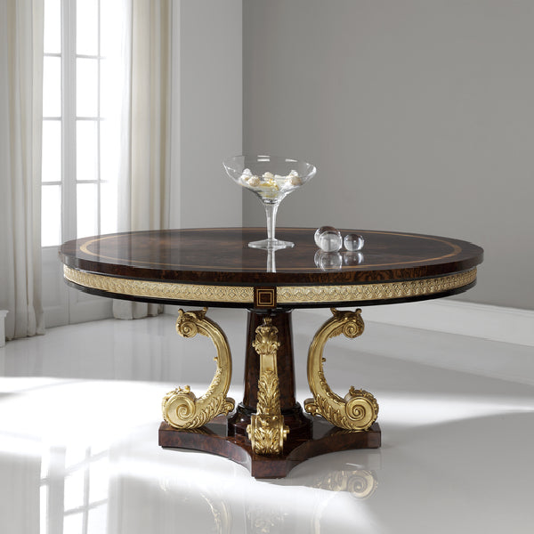 Exquisite Round Dining Table with Ornate Gold Accents