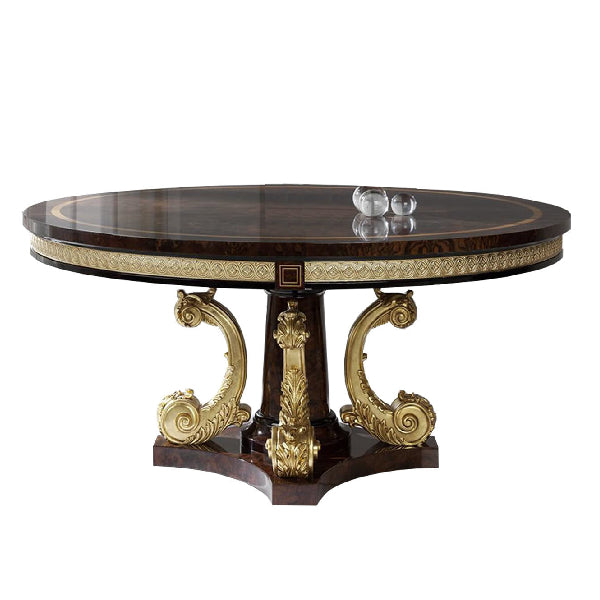 Exquisite Round Dining Table with Ornate Gold Accents