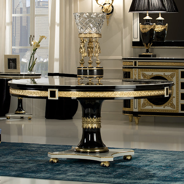 Elegant Round Dining Table with Exquisite Gold Accents