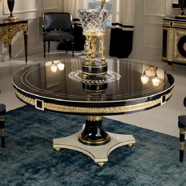 Elegant Round Dining Table with Exquisite Gold Accents