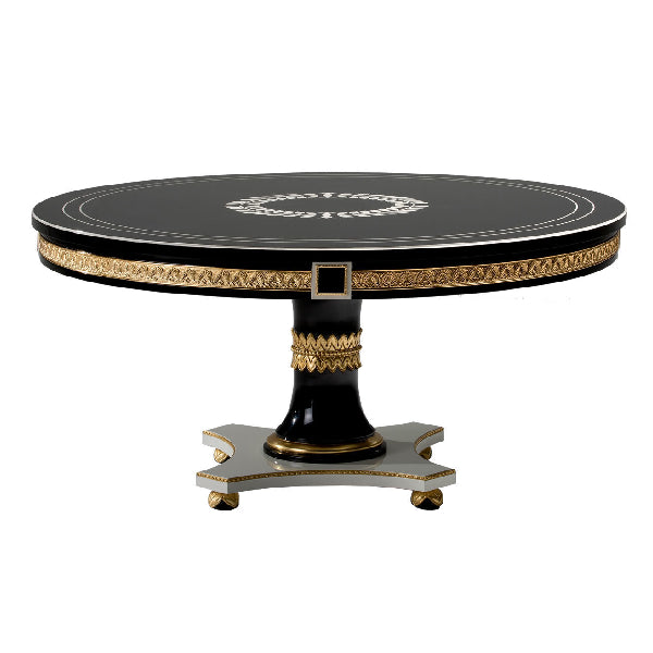 Elegant Round Dining Table with Exquisite Gold Accents