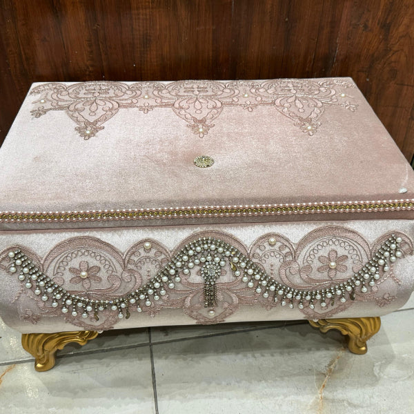 Velvet Jewelry Boxes with Pearl Closure and Floral Embellishments