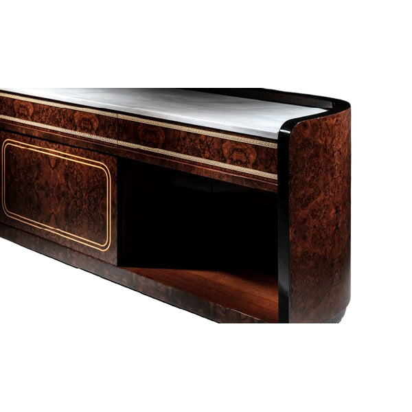 Stylish Long TV Console with Glass Top and Elegant Design