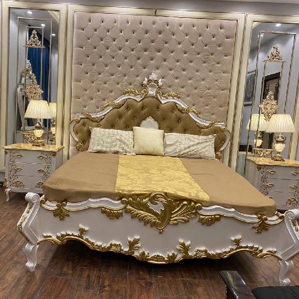 White and Gold Bedroom Set with Upholstered Headboard