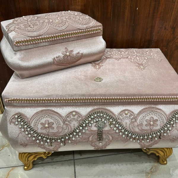 Velvet Jewelry Boxes with Pearl Closure and Floral Embellishments