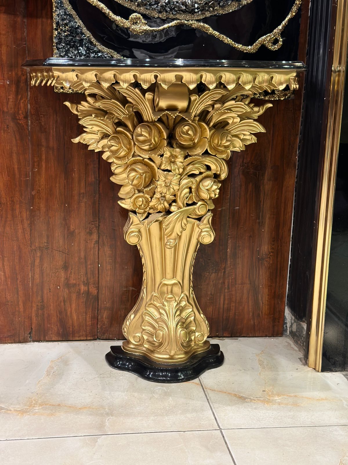 Opulent Gold Console Table with Black Marble Top