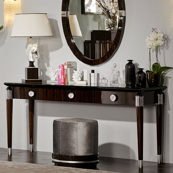 Chic Console Table with Glamorous Mirror and Elegant Accents