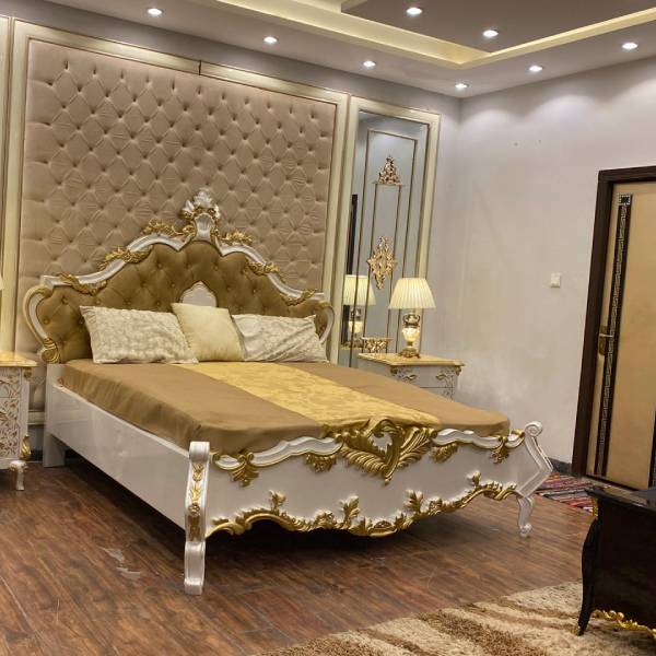 White and Gold Bedroom Set with Upholstered Headboard