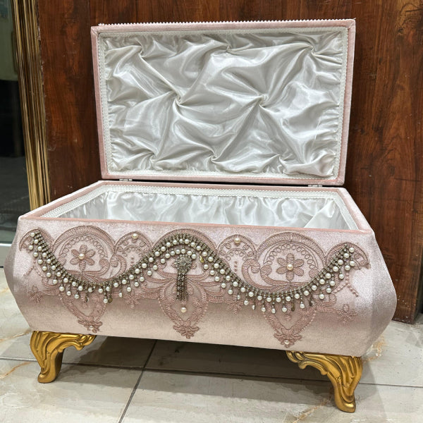 Velvet Jewelry Boxes with Pearl Closure and Floral Embellishments