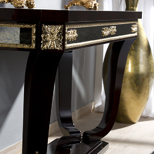 Elegant Console Table with Exquisite Gold Leaf Accents