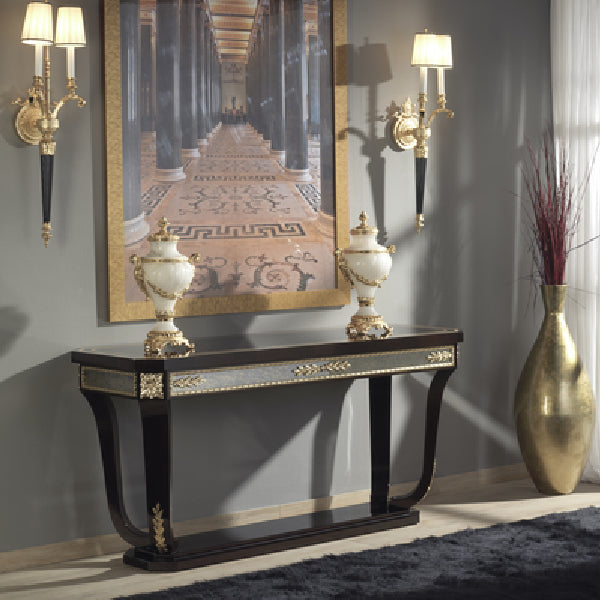 Elegant Console Table with Exquisite Gold Leaf Accents