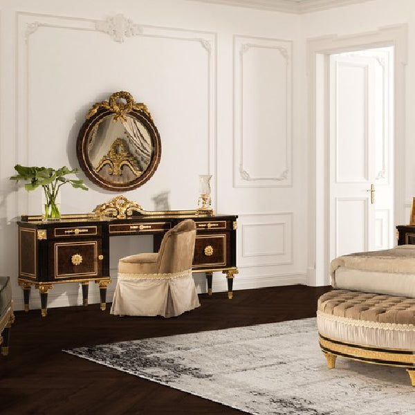 Opulent Black and Gold Executive Desk with Intricate Detailing