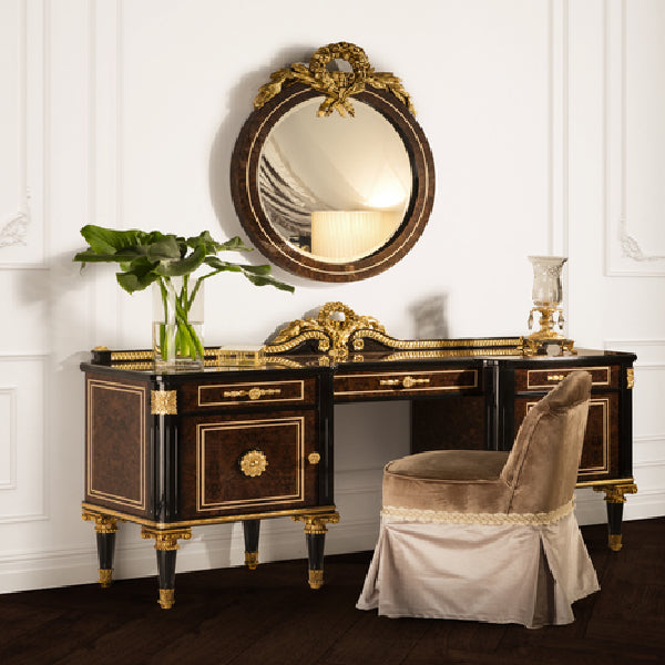 Opulent Black and Gold Executive Desk with Intricate Detailing