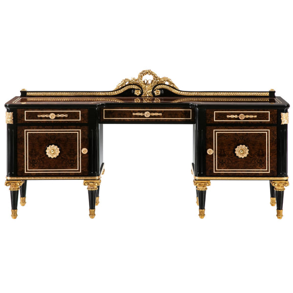 Opulent Black and Gold Executive Desk with Intricate Detailing