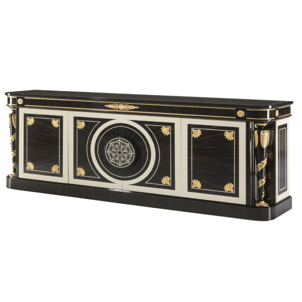 Elegant Black and Gold Sideboard with Intricate Detailing