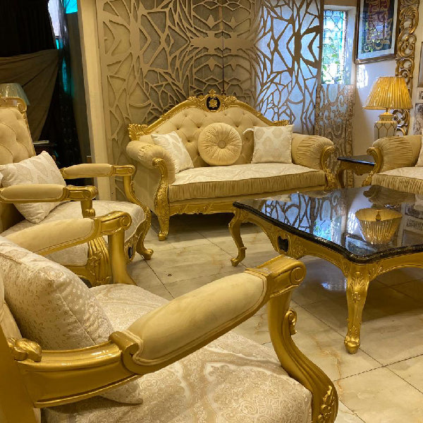 Traditional Pakistani Living Room Sofa Set with Intricate Carvings