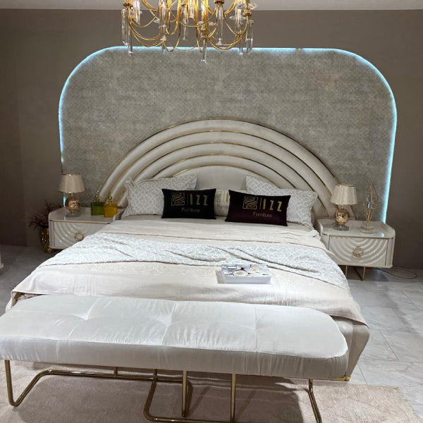 Luxurious Modern Bedroom Set with Elegant Curved Headboard and Glam Accents