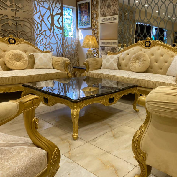 Traditional Pakistani Living Room Sofa Set with Intricate Carvings