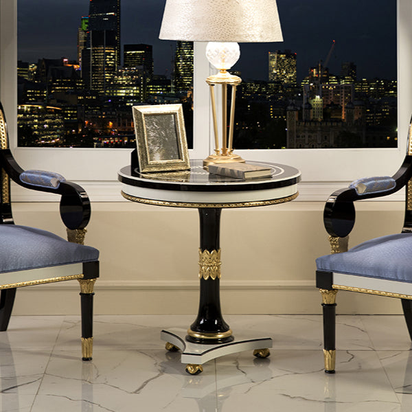 Stylish Round Side Table with Black Finish and Elegant Gold Accents