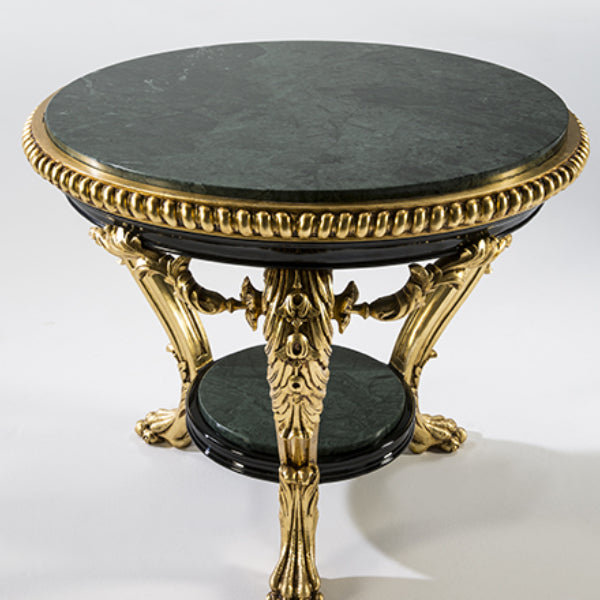 Opulent Round Side Table with Green Marble Top and Exquisite Gold Accents