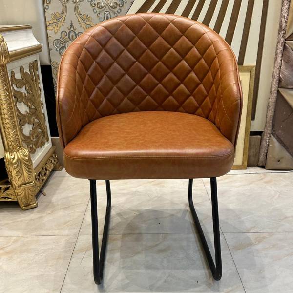 Camel Leather Tufted Accent Chair