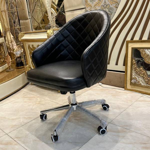 Sophisticated Black Quilted Leather Swivel Office Chair