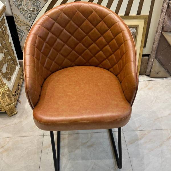 Camel Leather Tufted Accent Chair