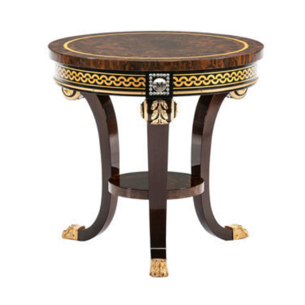 Stylish Round Side Table with Rich Wood Finish and Elegant Accents