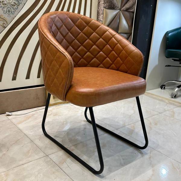 Camel Leather Tufted Accent Chair