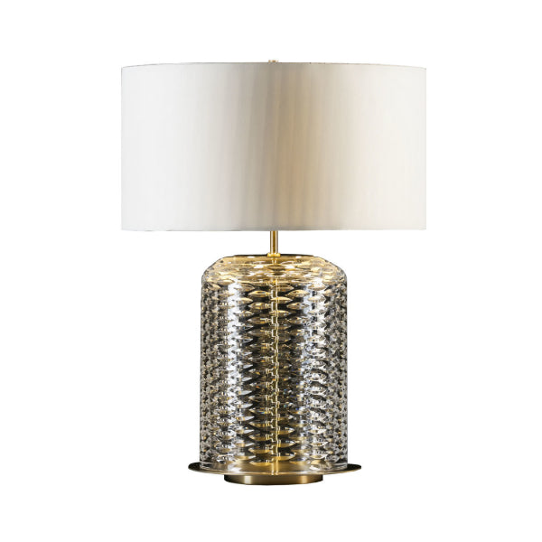 Chic Glass Table Lamp with Gold Accents and Textured Shade