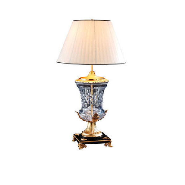 Exquisite Crystal and Gold Table Lamp with Pleated Shade