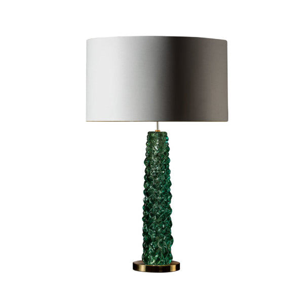 Contemporary Green Glass Table Lamp with Silver Shade